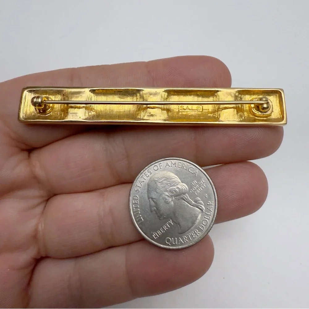 Vintage Swarovski SAL Signed Clear Crystal Goldtone Bar Pin Brooch